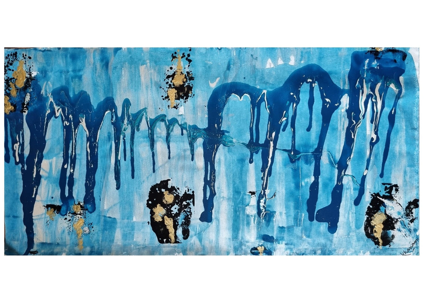 Artistic depiction of animals in a blue abstract setting with text on the right.