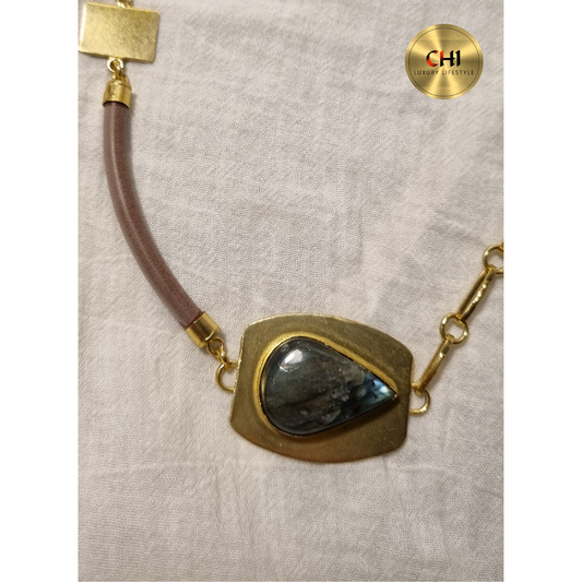 Blue Semi-Precious Stone Gold Laminated Necklace