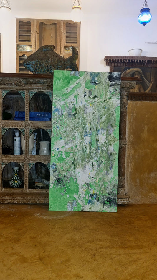 Verdant Mirage - Original Abstract Oil Painting on Mounted Canvas