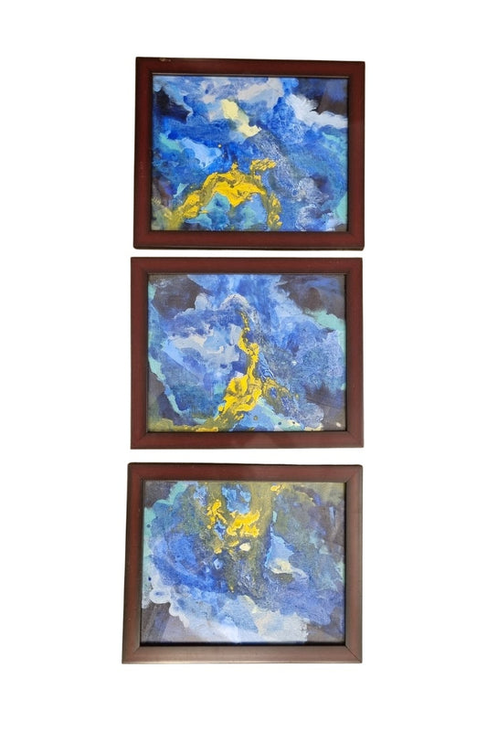 The Confluence - Set of 3 Original Acrylic Paintings, Framed with Glass & Signed