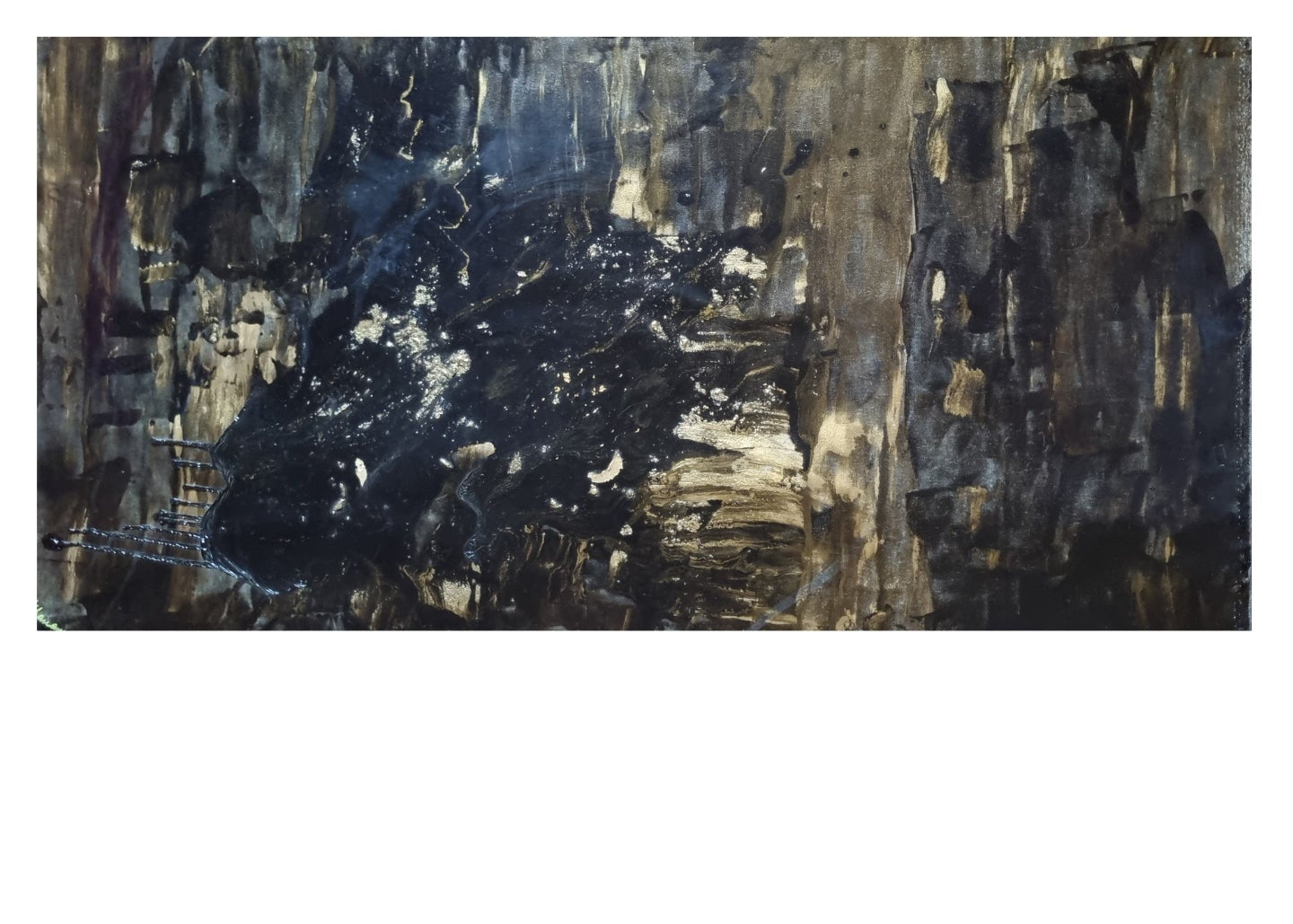 Dark Abyss / Dramatic Abstract Oil Painting 2x4 ft - Black & Gold Wall Art