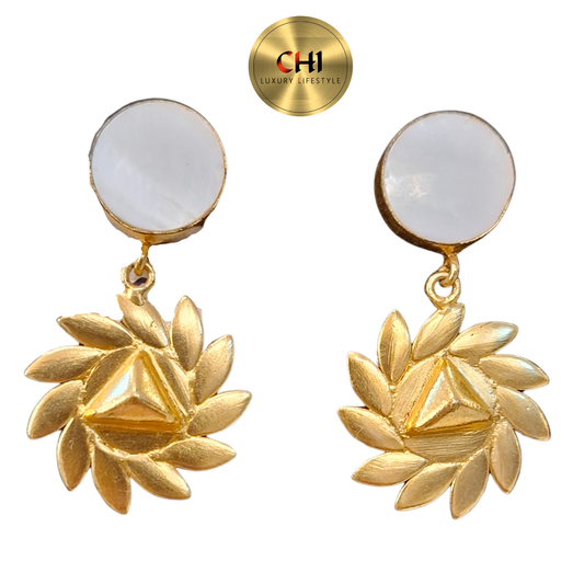 White Stone Gold Floral Drop Earrings