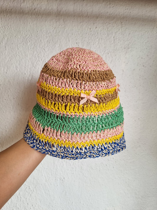 Multicolour Straw Bucket Hat - Vibrant Handwoven Summer Style