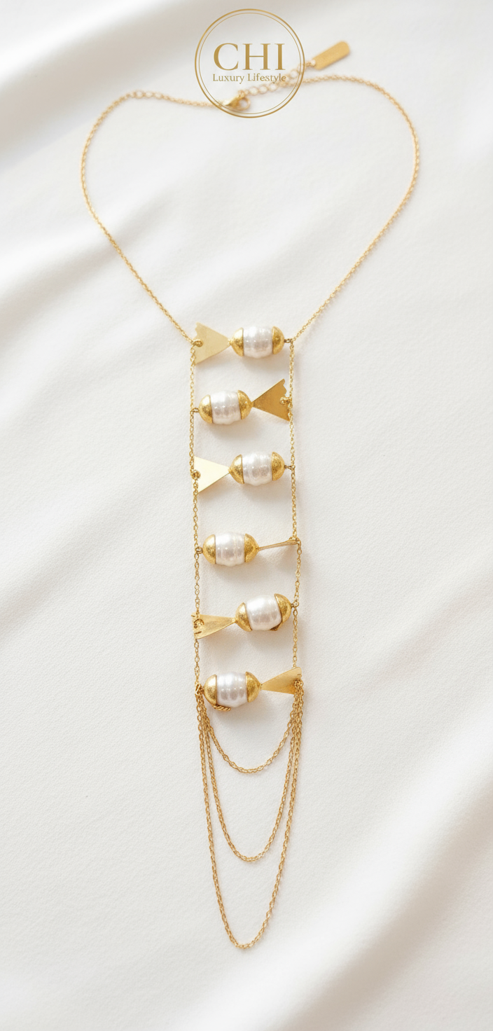 Elegant Gold Pearl Multi-Strand Necklace