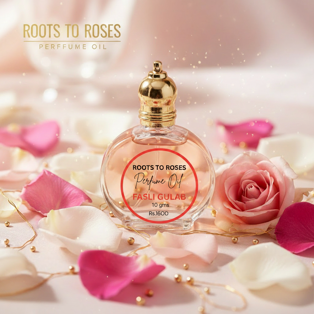 Fasli Gulab Rose Perfume Oil - Pure Floral Fragrance by Roots To Roses banner