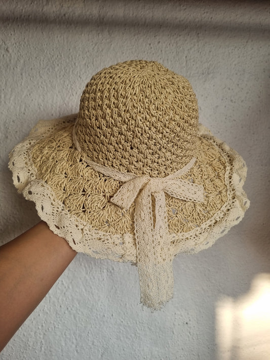Light Beige Lace Straw Hat - Elegant Vintage-Inspired Style (Copy)