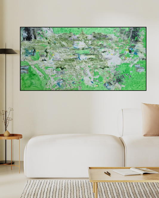 Verdant Mirage - Original Abstract Oil Painting on Mounted Canvas