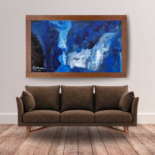 Handcrafted Blue Abstract Canvas Art White 1