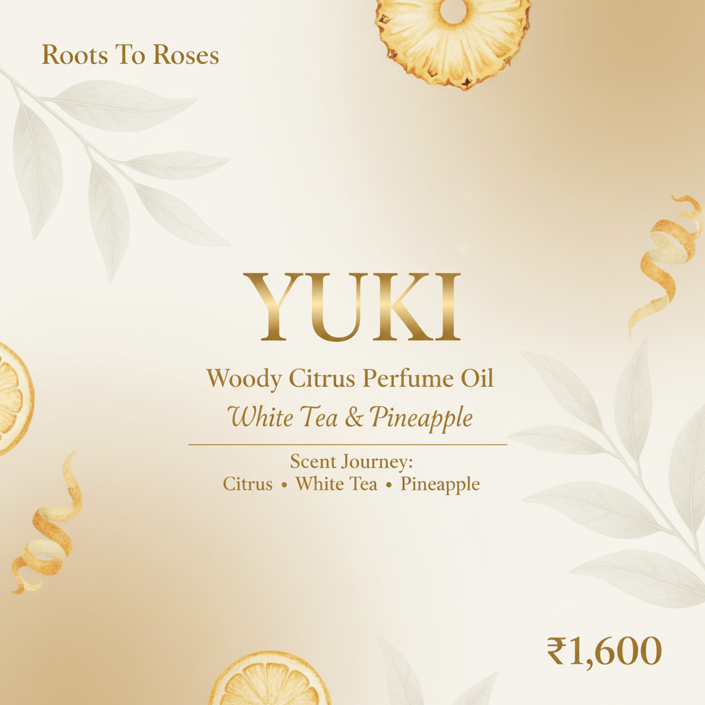 Yuki Woody Citrus Perfume Oil - White Tea & Pineapple by Roots To Roses banner